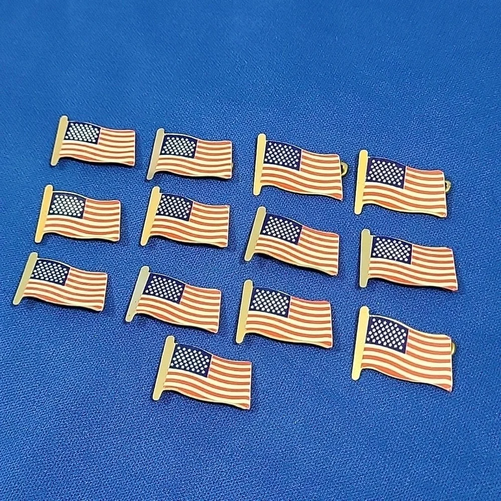 US Flag Pins Lot Of 13 Safety Pinbacks Lapel Emblems Patriotic